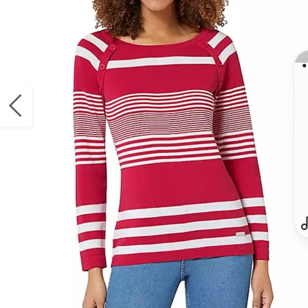 Collection L Women Boat Neck Fine Knit Cotton Striped Sweater Size US 16 NWT
